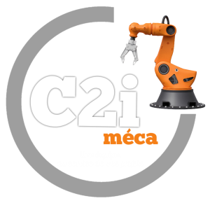 Logo C2i-méca script blanc